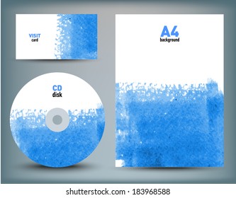 Set of template designs with hand drawn watercolor texture. Vector illustration.