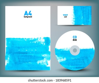 Set of template designs with hand drawn watercolor texture. Vector illustration.