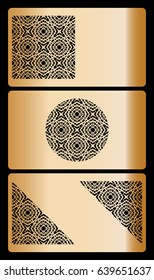 set of template for discount card, with cut out geometrical pattern vector illustration.