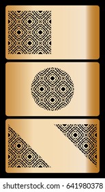 set of template for discount card, with cut out geometrical pattern vector illustration.