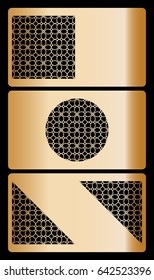 set of template for discount card, with cut out geometrical pattern vector illustration.
