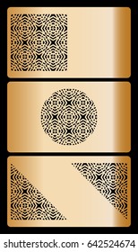 set of template for discount card, with cut out geometrical pattern vector illustration.