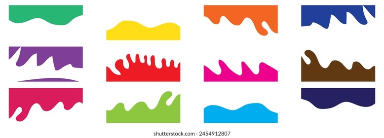 Set of Template Dividers Shapes for Website. Curve Lines, Drops, Wave Collection of Design Element for Top, Bottom Page Web Site. Divider Header for App, Banners or Posters. Vector Illustration.