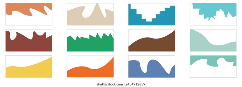 Set of Template Dividers Shapes for Website. Curve Lines, Drops, Wave Collection of Design Element for Top, Bottom Page Web Site. Divider Header for App, Banners or Posters. Vector Illustration.