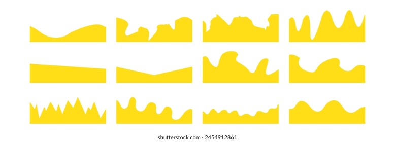 Conjunto de Formas de divisores de Plantilla para el Sitio web. Líneas de curva, caídas, Colección de onda del elemento de diseño para arriba, Sitio web de página inferior. Cabecera divisoria para App, Anuncios o pósters. Ilustración vectorial.