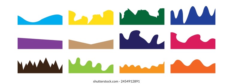 Set of Template Dividers Shapes for Website. Curve Lines, Drops, Wave Collection of Design Element for Top, Bottom Page Web Site. Divider Header for App, Banners or Posters. Vector Illustration.