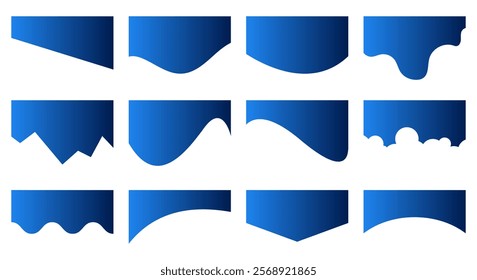 Set of Template Dividers Shapes for Website. Curve Lines, Drops, Wave Collection of Design Element for Top, Bottom Page Web Site. Divider Header for App, Banners or Posters. Vector Illustration.