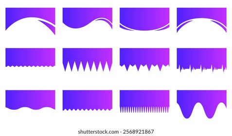 Set of Template Dividers Shapes for Website. Curve Lines, Drops, Wave Collection of Design Element for Top, Bottom Page Web Site. Divider Header for App, Banners or Posters. Vector Illustration.