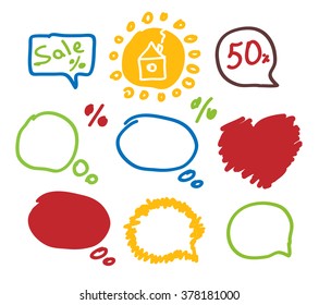 Set template doodle, line, bubble, sketch. For layout business. isolated on white background.