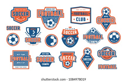 Set of template emblem for soccer team. Graphic design for t-shirt. Color print on white background