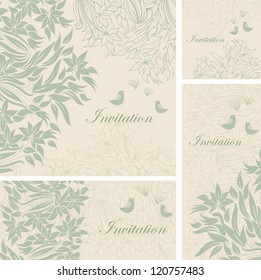 Conjunto de diseño de marco de Plantilla para tarjeta de felicitación con flores tiernas