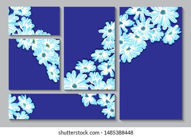 Set Template frame. Floral background border, card, greeting card, invitation, label, banner,  spring flowering bouquet daisy vector illustration