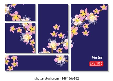 Set Template frame. Floral background border, card, greeting card, invitation, label, banner,  spring flowering branch cherry vector illustration
