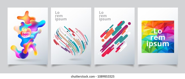 Set template geometric covers design, gradient colorful halftone with lines pattern background. Vector illustration 