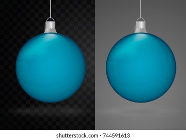 Set template of glass color Christmas balls. Stocking element christmas decorations. Vector object for design. Shiny toy with silver glow. Vector illustration on a transparent background.