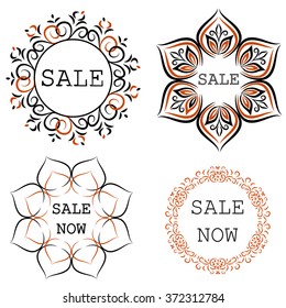 Set template in gold and black colors for discounts, shopping and sales. It can be used on labels, banners, promotions, cards or other