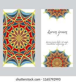 Set of Template greeting card, invitation with space for text. Mandala design. Vector illustration.