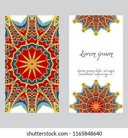 Set of Template greeting card, invitation with space for text. Mandala design. Vector illustration.