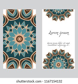 Set of Template greeting card, invitation with space for text. Mandala design. Vector illustration.
