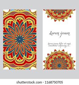 Set of Template greeting card, invitation with space for text. Mandala design. Vector illustration.