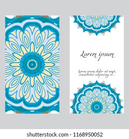 Set of Template greeting card, invitation with space for text. Mandala design. Vector illustration.