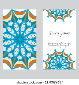 Set of Template greeting card, invitation with space for text. Mandala design. Vector illustration.