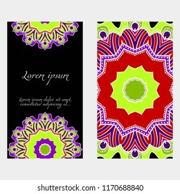 Set of Template greeting card, invitation with space for text. Mandala design. Vector illustration.
