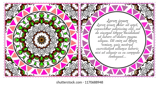 Set of Template greeting card, invitation with space for text. Mandala design. Vector illustration