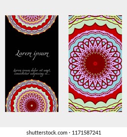 Set of Template greeting card, invitation with space for text. Mandala design. Vector illustration.
