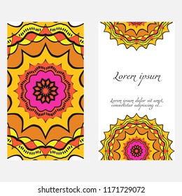 Set of Template greeting card, invitation with space for text. Mandala design. Vector illustration.