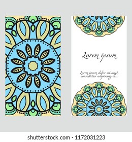 Set of Template greeting card, invitation with space for text. Mandala design. Vector illustration.