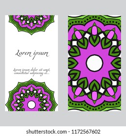 Set of Template greeting card, invitation with space for text. Mandala design. Vector illustration.