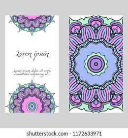 Set of Template greeting card, invitation with space for text. Mandala design. Vector illustration.