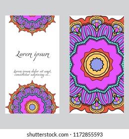 Set of Template greeting card, invitation with space for text. Mandala design. Vector illustration.