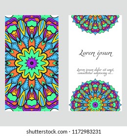 Set of Template greeting card, invitation with space for text. Mandala design. Vector illustration.