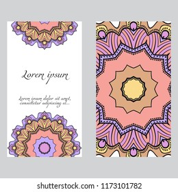 Set of Template greeting card, invitation with space for text. Mandala design. Vector illustration.