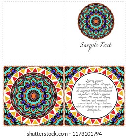 Set of Template greeting card, invitation with space for text. Mandala design. Vector illustration