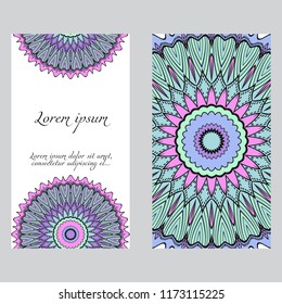 Set of Template greeting card, invitation with space for text. Mandala design. Vector illustration.