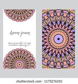Set of Template greeting card, invitation with space for text. Mandala design. Vector illustration.