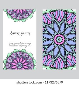 Set of Template greeting card, invitation with space for text. Mandala design. Vector illustration.