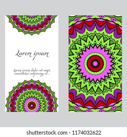 Set of Template greeting card, invitation with space for text. Mandala design. Vector illustration.