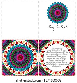 Set of Template greeting card, invitation with space for text. Mandala design. Vector illustration