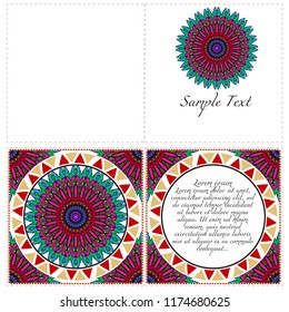 Set of Template greeting card, invitation with space for text. Mandala design. Vector illustration