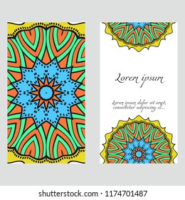 Set of Template greeting card, invitation with space for text. Mandala design. Vector illustration.