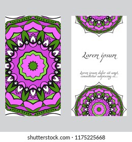 Set of Template greeting card, invitation with space for text. Mandala design. Vector illustration.
