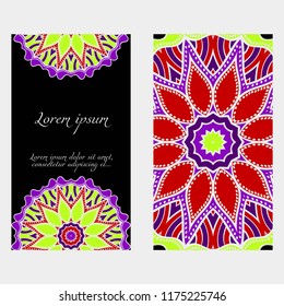 Set of Template greeting card, invitation with space for text. Mandala design. Vector illustration.
