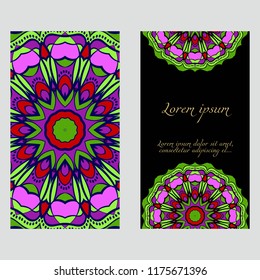 Set of Template greeting card, invitation with space for text. Mandala design. Vector illustration.