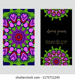 Set of Template greeting card, invitation with space for text. Mandala design. Vector illustration.