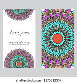Set of Template greeting card, invitation with space for text. Mandala design. Vector illustration.