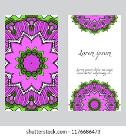 Set of Template greeting card, invitation with space for text. Mandala design. Vector illustration.